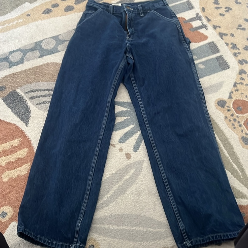 Carhartt original dungaree fit jeans carpenter cargo utility blue high rise 29W